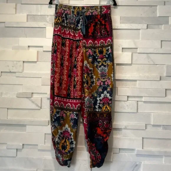 ANTHROPOLOGIE Zadie Patchwork Print Velvet Tassel Tie Lounge/sleep Pants XS/S - Picture 2 of 9